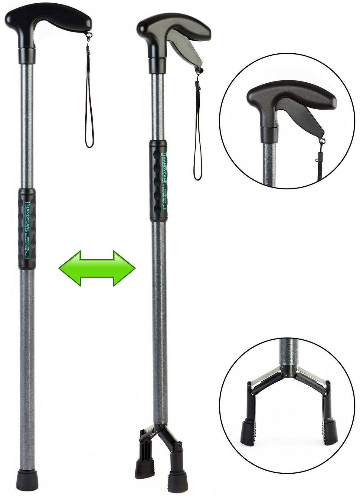 Handy Cane All-in-One Walking Aid with Built-in Reacher Grabber-Medium
