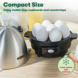 BELLA Rapid Electric Egg Cooker and Omelet Maker with Auto Shut Off, for Easy to Peel, Poached Eggs, Soft, Medium and Hard-Boiled Eggs, 7 Egg Capacity Tray, Single Tier, Black & Steel