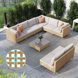 Grand patio 7-Piece Wicker Patio Furniture Set, Boho Outdoor Conversation Set Sectional Sofa with Water Resistant Thick Cushions and Coffee Table, Cream