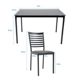 5 Piece Dining Table Set Kitchen 1 Table and 4 Upholstered Chairs Metal Frame Tempered Glass Top Black