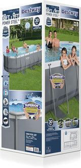 Bestway 56655E Power Steel 16ft x 10ft x 42in Outdoor Oval Frame Above Ground Swimming Pool Set with 1000 GPH Cartridge Filter Pump, Ladder, and Cover