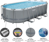 Bestway 56655E Power Steel 16ft x 10ft x 42in Outdoor Oval Frame Above Ground Swimming Pool Set with 1000 GPH Cartridge Filter Pump, Ladder, and Cover
