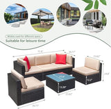 Devoko Patio Furniture Sets 6 Pieces Outdoor Sectional Rattan Sofa Manual Weaving Wicker Patio Conversation Set with Glass Table and Cushion (Beige)