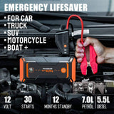 Tacklife T8 Pro 1200A Peak 18000mAh Water-Resistant Car Jump Starter with LCD Screen, Orange