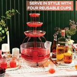 Kusini Drink Fountain for Parties – 1.5 Gal, 3 Tier Punch Bowl Champagne Tower, LED Base, 4 Reusable Cups – Drink Tower Machine for Soda, Juice, Mimosa, Pani Puri Fountain for Party Hosting Supplies