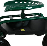 Sunnydaze Garden Cart Rolling Scooter with Extendable Steer Handle?? Swivel Seat and Utility Tool Tray?? Green