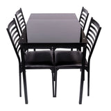 5 Piece Dining Table Set Kitchen 1 Table and 4 Upholstered Chairs Metal Frame Tempered Glass Top Black