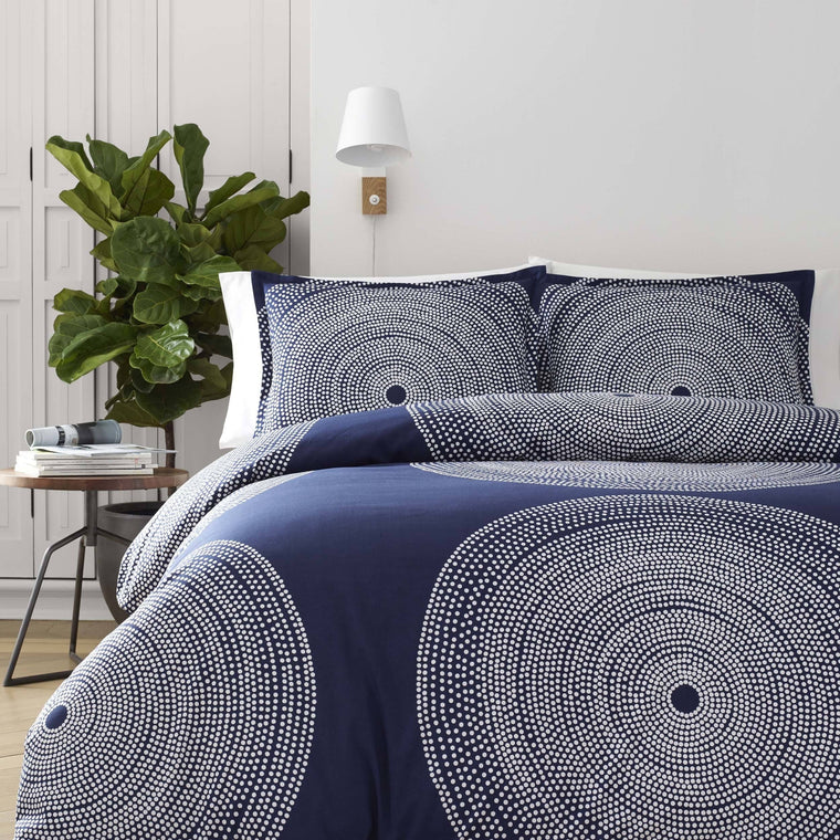Marimekko 221439 Fokus Duvet Cover Set, Twin, Navy