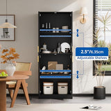 Cozy Castle Kitchen Pantry Cabinet, 71 Tall Wood Storage Cabinet with Doors and Shelves 4 Doors Freestanding Cupboard Utility Hutch for Dining Room Living Room Bathroom Furniture, Gray