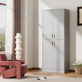 Cozy Castle Kitchen Pantry Cabinet, 71 Tall Wood Storage Cabinet with Doors and Shelves 4 Doors Freestanding Cupboard Utility Hutch for Dining Room Living Room Bathroom Furniture, Gray