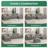 YESHOMY Sectional Modular Sofa U Shaped Chenille Fabric Couch with High Supportive & Soft Sponges and Removable Ottoman, Sleeper Comfy Upholstered Furniture for Living Room, Grey