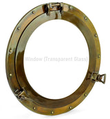 Nagina International, 17 Aluminum Porthole Antique Finish~Port Window Glass Ship Porthole Decor Pack of 2