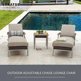 LOKATSE HOME Outdoor Patio Chaise Lounge Chair Cushion Furniture Reclining Adjustable with Armrest for Pool, Deck or Yard, Dark Gray