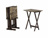 TV Tray Table 4 Piece Set with Stand – Faux Marble and Dark Brown