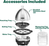 BELLA Rapid Electric Egg Cooker and Omelet Maker with Auto Shut Off, for Easy to Peel, Poached Eggs, Soft, Medium and Hard-Boiled Eggs, 7 Egg Capacity Tray, Single Tier, Black & Steel
