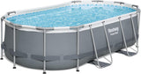 Bestway 56655E Power Steel 16ft x 10ft x 42in Outdoor Oval Frame Above Ground Swimming Pool Set with 1000 GPH Cartridge Filter Pump, Ladder, and Cover