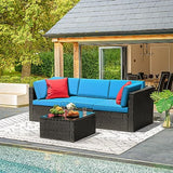Devoko Patio Furniture Sets 6 Pieces Outdoor Sectional Rattan Sofa Manual Weaving Wicker Patio Conversation Set with Glass Table and Cushion (Beige)