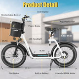 Caroma Peak 800w Electric Scooter Adults 20X3 Fat Tire, 20 MPH Top Speed & 30 Miles Range, Off-Road E Scooter w/Adjustable Seat & Detachable Basket, Foldable Ebike w/Shock Absorption for Commuting