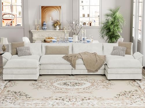 YESHOMY Sectional Modular Sofa U Shaped Chenille Fabric Couch with High Supportive & Soft Sponges and Removable Ottoman, Sleeper Comfy Upholstered Furniture for Living Room, Grey