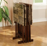 TV Tray Table 4 Piece Set with Stand – Faux Marble and Dark Brown