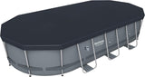 Bestway 56655E Power Steel 16ft x 10ft x 42in Outdoor Oval Frame Above Ground Swimming Pool Set with 1000 GPH Cartridge Filter Pump, Ladder, and Cover