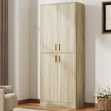 Cozy Castle Kitchen Pantry Cabinet, 71 Tall Wood Storage Cabinet with Doors and Shelves 4 Doors Freestanding Cupboard Utility Hutch for Dining Room Living Room Bathroom Furniture, Gray