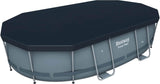 Bestway 56655E Power Steel 16ft x 10ft x 42in Outdoor Oval Frame Above Ground Swimming Pool Set with 1000 GPH Cartridge Filter Pump, Ladder, and Cover