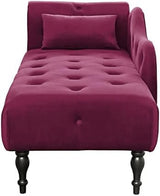 TJUNBOLIFE Velvet Chaise Lounge Indoor 60u201D Tufted Upholstered Lounge Chair with Pillow & Rolled Arm Nailhead Trim for Bedroom Living Room Office Grey