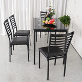 5 Piece Dining Table Set Kitchen 1 Table and 4 Upholstered Chairs Metal Frame Tempered Glass Top Black