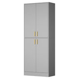 Cozy Castle Kitchen Pantry Cabinet, 71 Tall Wood Storage Cabinet with Doors and Shelves 4 Doors Freestanding Cupboard Utility Hutch for Dining Room Living Room Bathroom Furniture, Gray