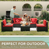 Devoko Patio Furniture Sets 6 Pieces Outdoor Sectional Rattan Sofa Manual Weaving Wicker Patio Conversation Set with Glass Table and Cushion (Beige)