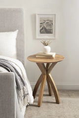 Kate and Laurel Soleyn Mid-Century Round Wood Side Table, 20 x 20 x 25, Natural, Decorative End Table with Boho Style for Use as Bedroom Nightstand or Living Room Accent