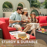 Devoko Patio Furniture Sets 6 Pieces Outdoor Sectional Rattan Sofa Manual Weaving Wicker Patio Conversation Set with Glass Table and Cushion (Beige)