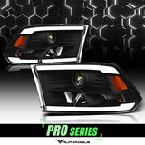 Alpha Owls 8710401 Crystal Headlights With Switchback Sequential LED Light Bar & Startup Light – Black Amber Fits 2009-2018 Dodge Ram 1500 2500 3500/2019-2023 Classic Halogen Models