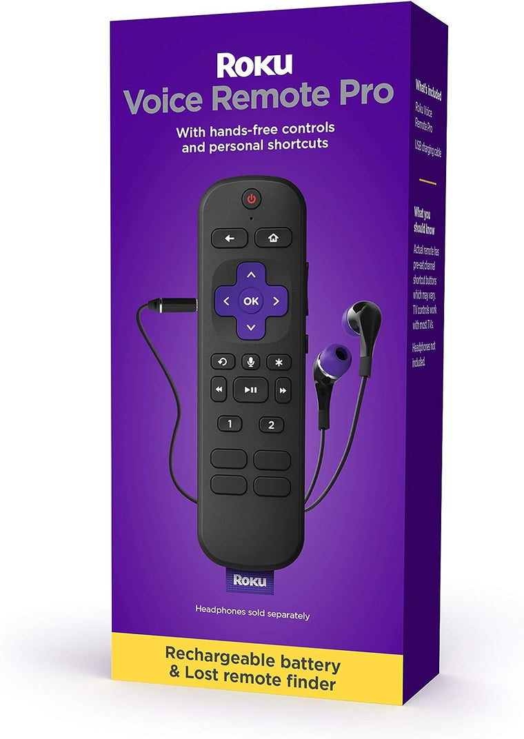 Roku Voice Remote Pro | Rechargeable voice remote with TV controls, lost remote finder, private listening, hands-free voice controls & personal shortcut buttons for Roku players Roku TV, & Roku audio