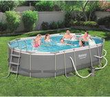 Bestway 56655E Power Steel 16ft x 10ft x 42in Outdoor Oval Frame Above Ground Swimming Pool Set with 1000 GPH Cartridge Filter Pump, Ladder, and Cover