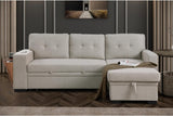 Devion Furniture 92 W Modern L-Shaped Polyester Fabric Upholstered Reversible Side Compartment Sleeper Sectional Sofa Bed with Chaise in Light Gray Finish