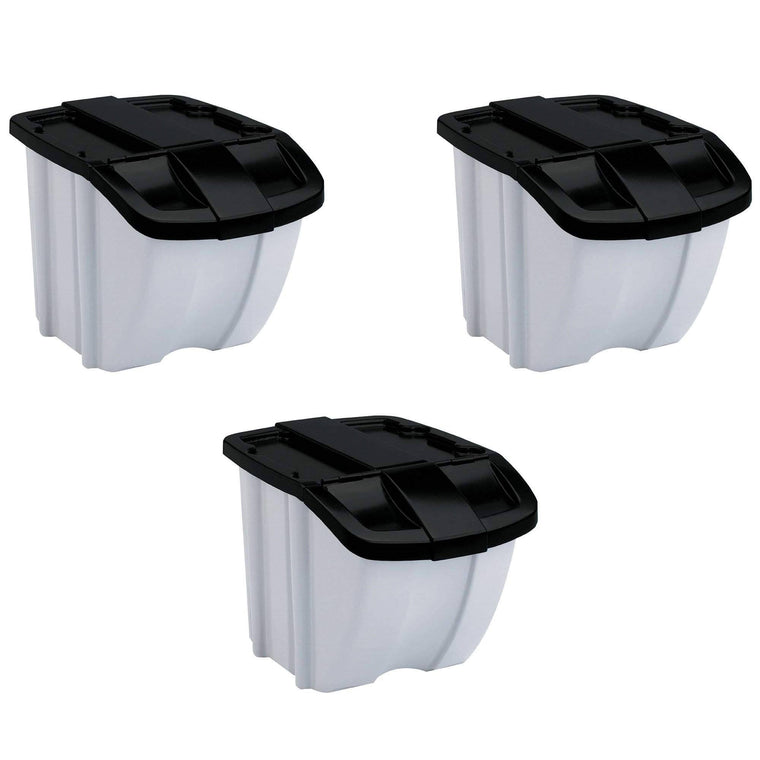 Suncast 18 Gallon Indoor or Outdoor Stacking Recycle Storage Bin, Gray (3 Pack)