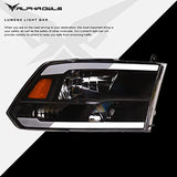 Alpha Owls 8710401 Crystal Headlights With Switchback Sequential LED Light Bar & Startup Light – Black Amber Fits 2009-2018 Dodge Ram 1500 2500 3500/2019-2023 Classic Halogen Models