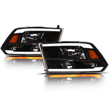 Alpha Owls 8710401 Crystal Headlights With Switchback Sequential LED Light Bar & Startup Light – Black Amber Fits 2009-2018 Dodge Ram 1500 2500 3500/2019-2023 Classic Halogen Models