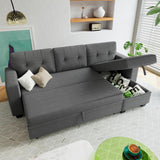 Sleeper Sofa Pull Out Couch with Storage Chaise Lounge Convertible Sectional Sofa L-Shape Modern Fabric Sofa Bed for Living Room, Apartment, Small Spaces, Dark Gray