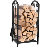 Juvale Firewood Rack with 4 Fireplace Tools – Fireplace Log Holder for Indoor An