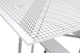 Sew Ready Mobile Folding Height Adjustable Quilting Fabric Cutting Table with Sewing Board Grid and Storage in Silver/White Top