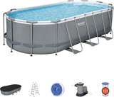 Bestway 56655E Power Steel 16ft x 10ft x 42in Outdoor Oval Frame Above Ground Swimming Pool Set with 1000 GPH Cartridge Filter Pump, Ladder, and Cover