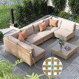 Grand patio 7-Piece Wicker Patio Furniture Set, Boho Outdoor Conversation Set Sectional Sofa with Water Resistant Thick Cushions and Coffee Table, Cream
