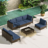 Grand patio 7-Piece Wicker Patio Furniture Set, Boho Outdoor Conversation Set Sectional Sofa with Water Resistant Thick Cushions and Coffee Table, Cream