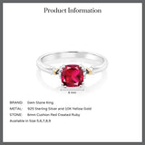 Gem Stone King 925 Sterling Silver and 10K Yellow Gold 6MM Cushion Cut Gemstone Birthstone Engagement Ring | Wedding Anniversary Promise Ring For Women | Available In Size 5, 6, 7, 8, 9