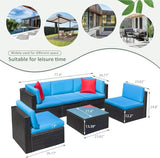 Devoko Patio Furniture Sets 6 Pieces Outdoor Sectional Rattan Sofa Manual Weaving Wicker Patio Conversation Set with Glass Table and Cushion (Beige)