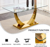HomVent Contemporary Glass Top Rectangular Kitchen Dining Table, 0.39 Clear Tempered Glass Top Kitchen Table with Stainless Steel Base, Home Office Kitchen Dining Room Table Furniture(C, Gold Base)