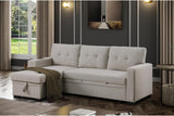 Devion Furniture 92 W Modern L-Shaped Polyester Fabric Upholstered Reversible Side Compartment Sleeper Sectional Sofa Bed with Chaise in Light Gray Finish